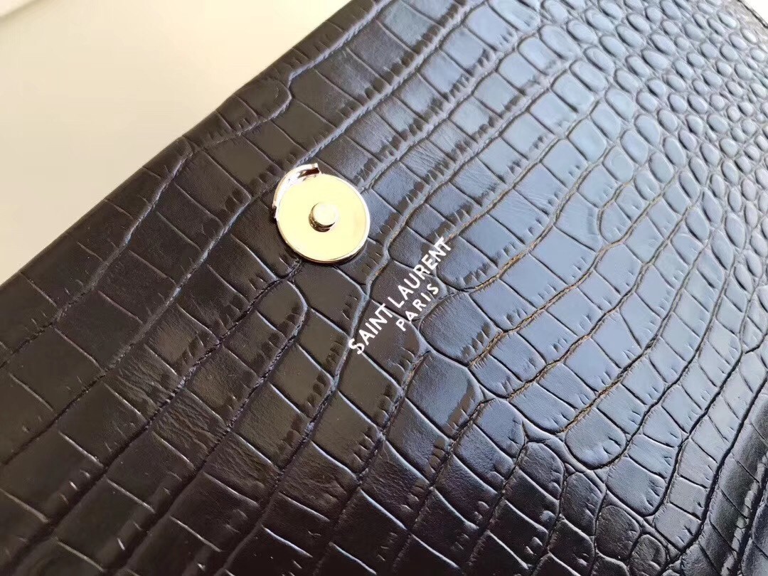 Saint Laurent Medium Kate Bag With Tassel In Black Croc-Embossed Leather 933