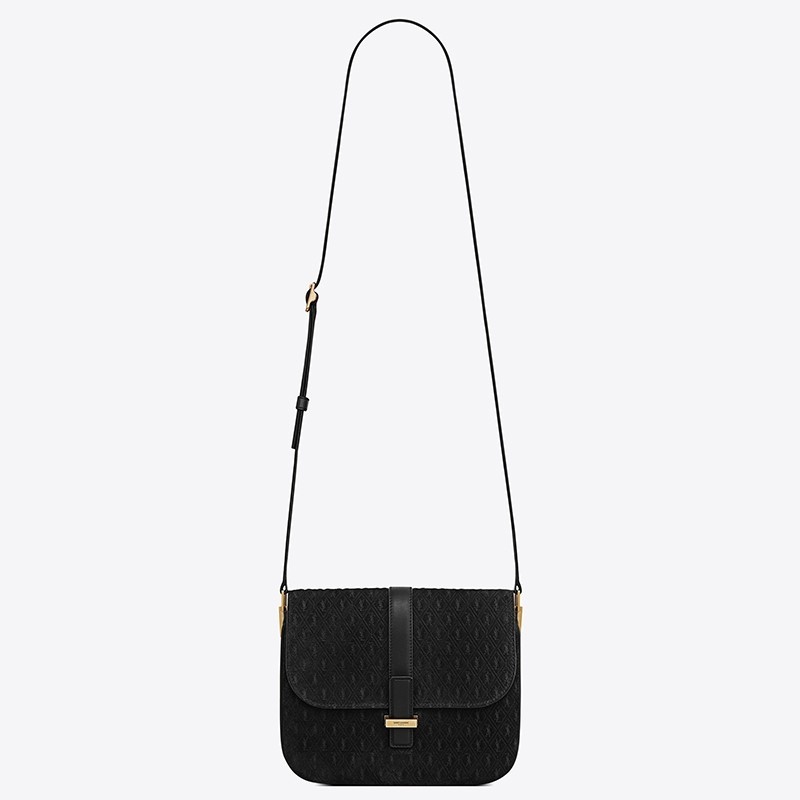 Saint Laurent Monogram All Over Small Satchel In Black Suede 958