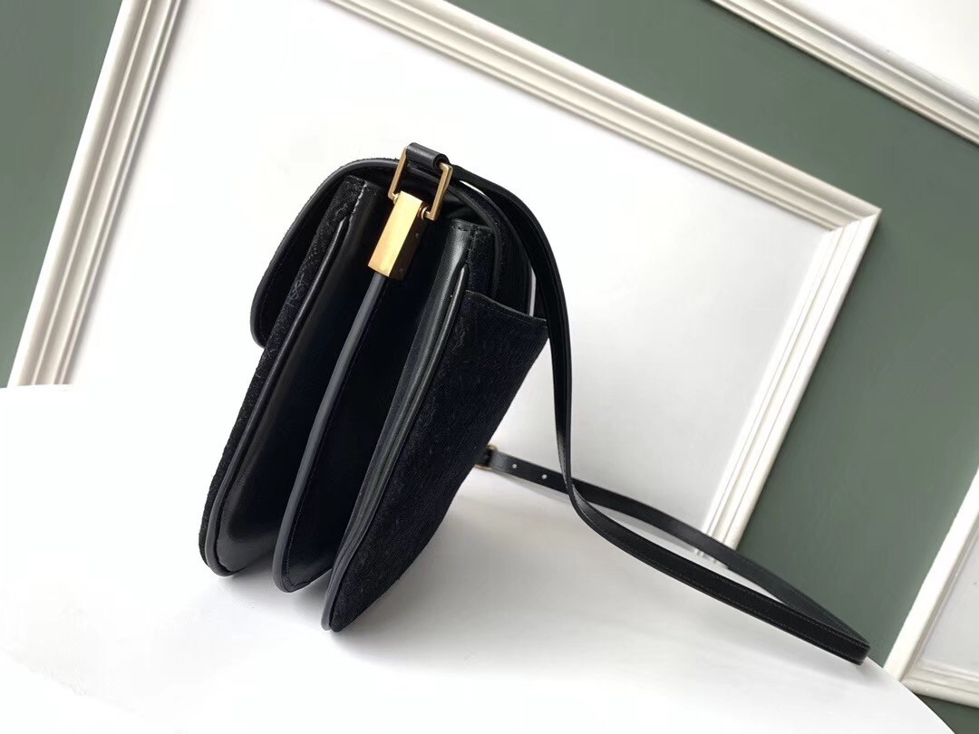 Saint Laurent Monogram All Over Small Satchel In Black Suede 958