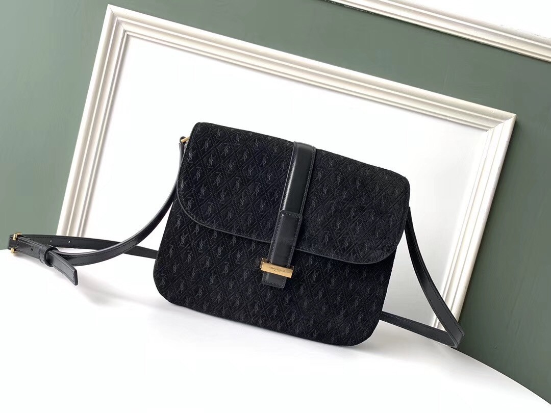 Saint Laurent Monogram All Over Small Satchel In Black Suede 958