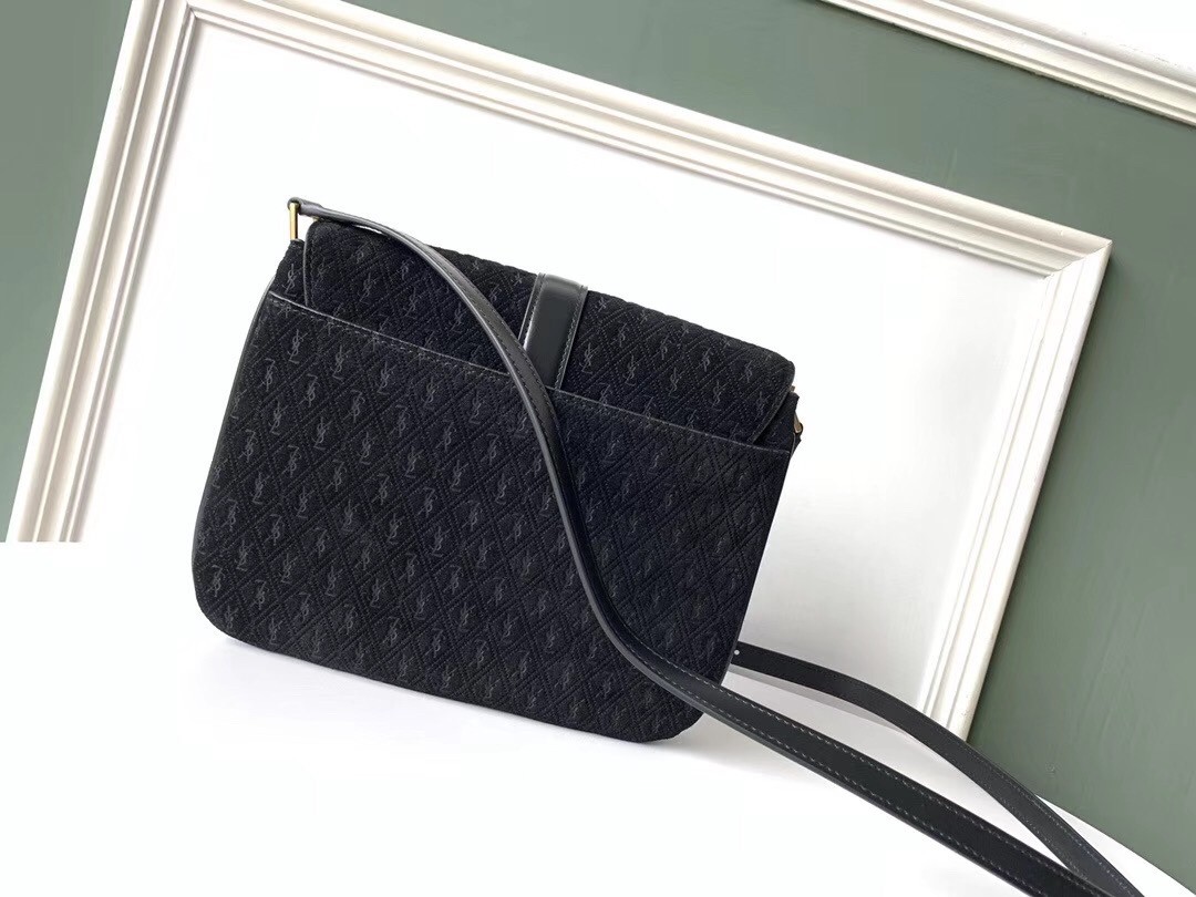 Saint Laurent Monogram All Over Small Satchel In Black Suede 958