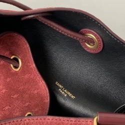 Saint Laurent Monogram All Over Bucket Bag In Bordeaux Suede 982