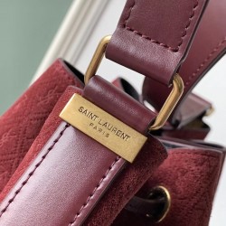 Saint Laurent Monogram All Over Bucket Bag In Bordeaux Suede 982