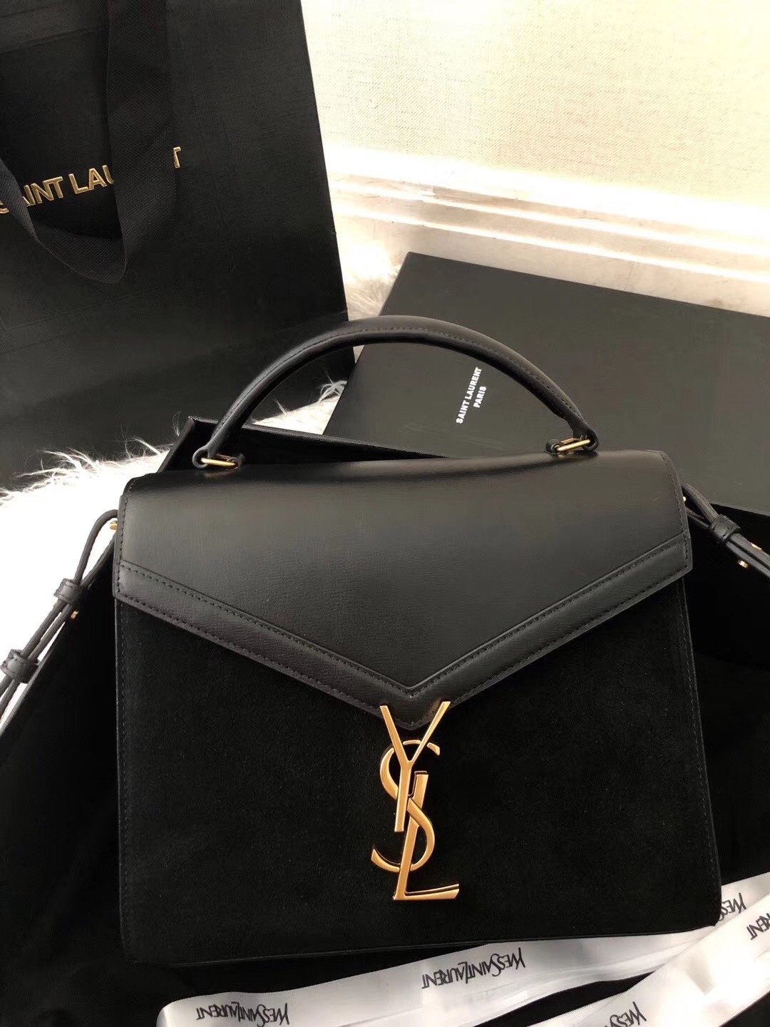 Saint Laurent Cassandra Medium Bag In Black Suede 087