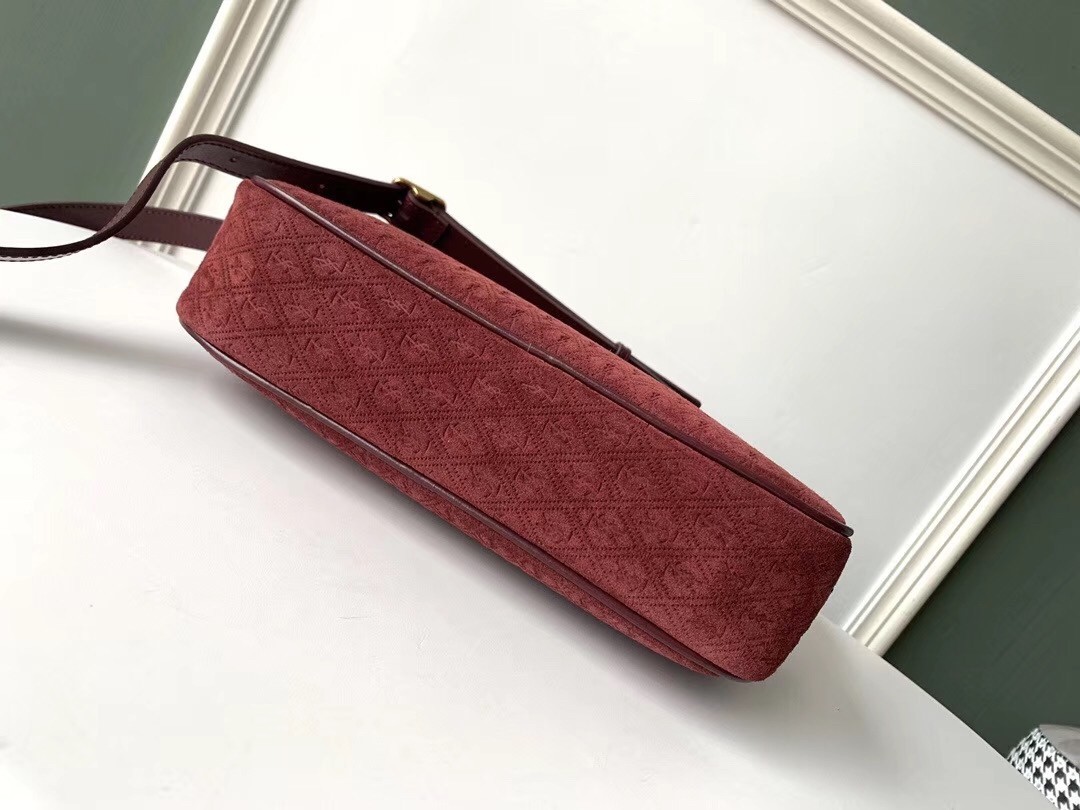 Saint Laurent Monogram All Over Camera Bag In Bordeaux Suede 111