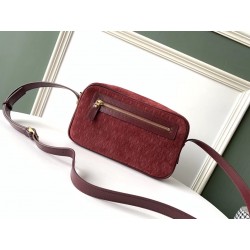 Saint Laurent Monogram All Over Camera Bag In Bordeaux Suede 111