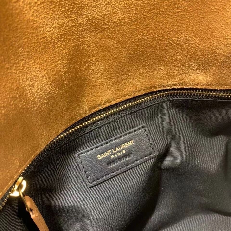 Saint Laurent Loulou Puffer Small Bag In Brown Suede Leather 443