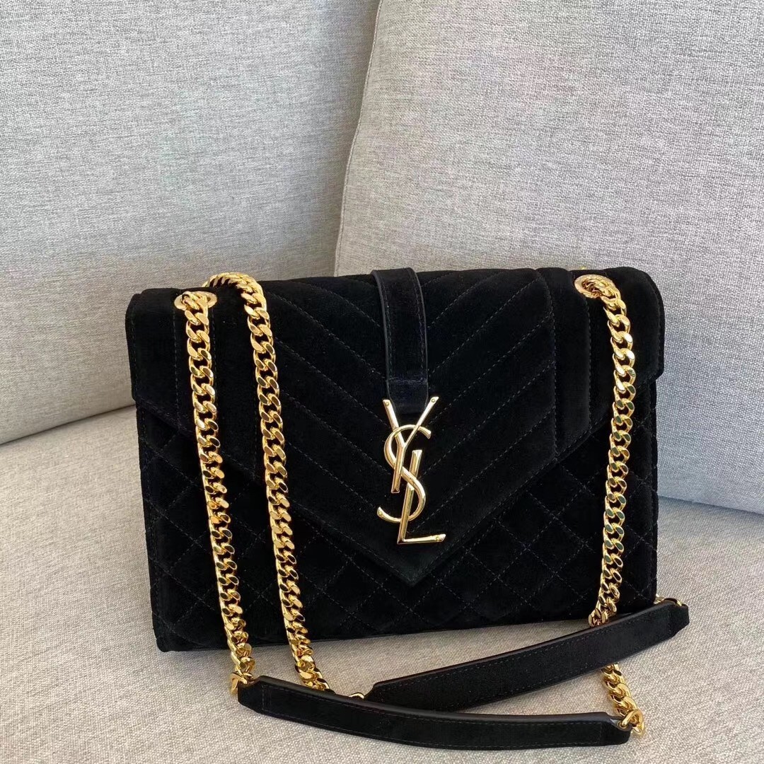 Saint Laurent Medium Envelope Bag In Black Suede 039