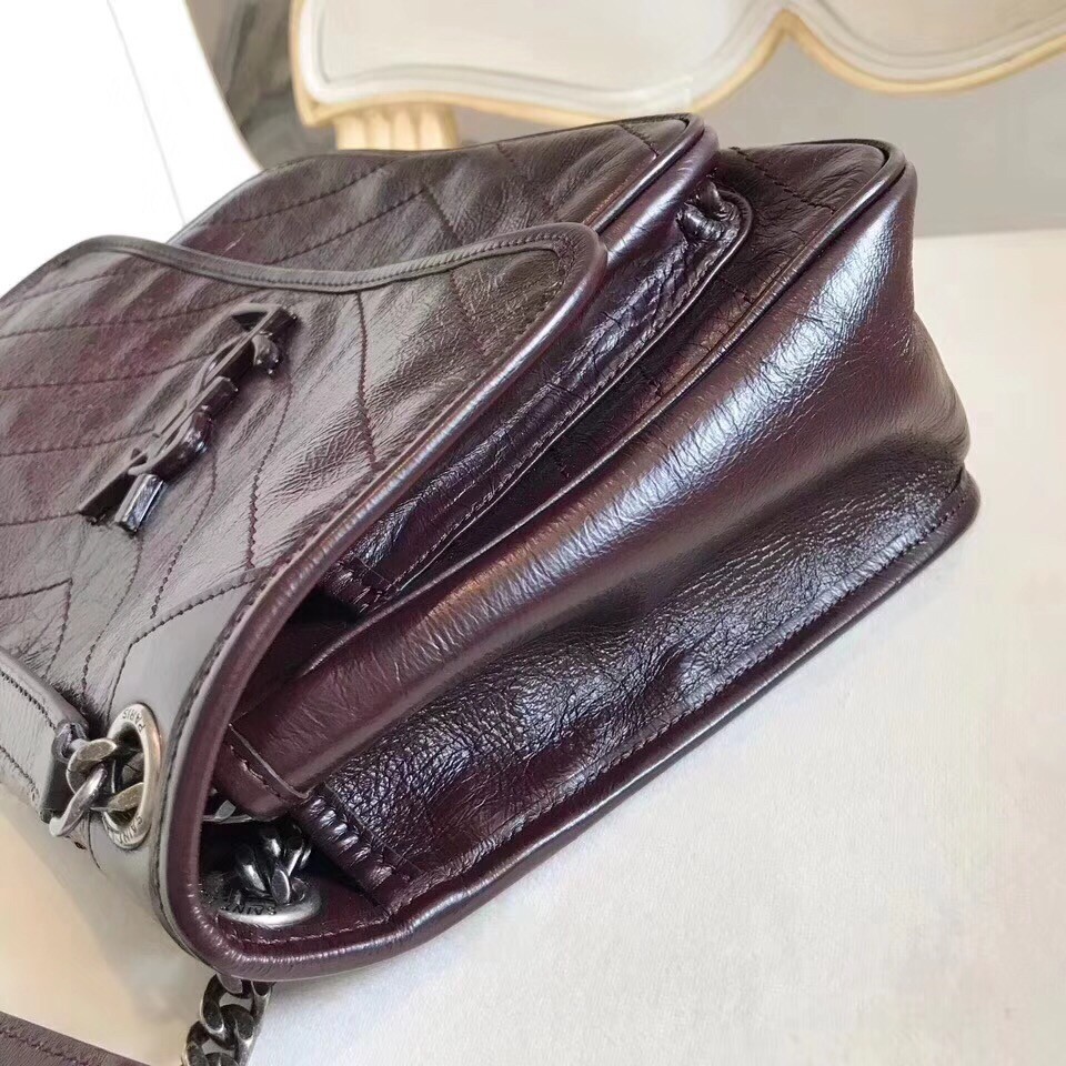 Saint Laurent Medium Niki Bag In Bordeaux Crinkled Leather 071