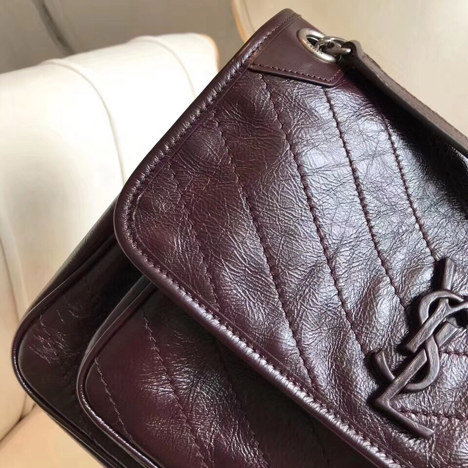 Saint Laurent Medium Niki Bag In Bordeaux Crinkled Leather 071