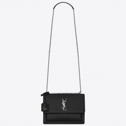 Saint Laurent Sunset Medium Bag In Black Grained Leather  614
