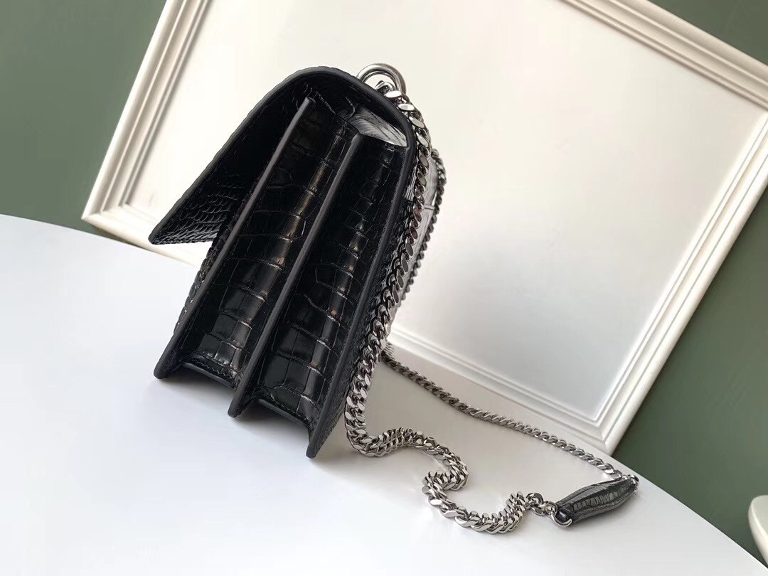 Saint Laurent Sunset Medium Bag In Black Crocodile Embossed Leather 800