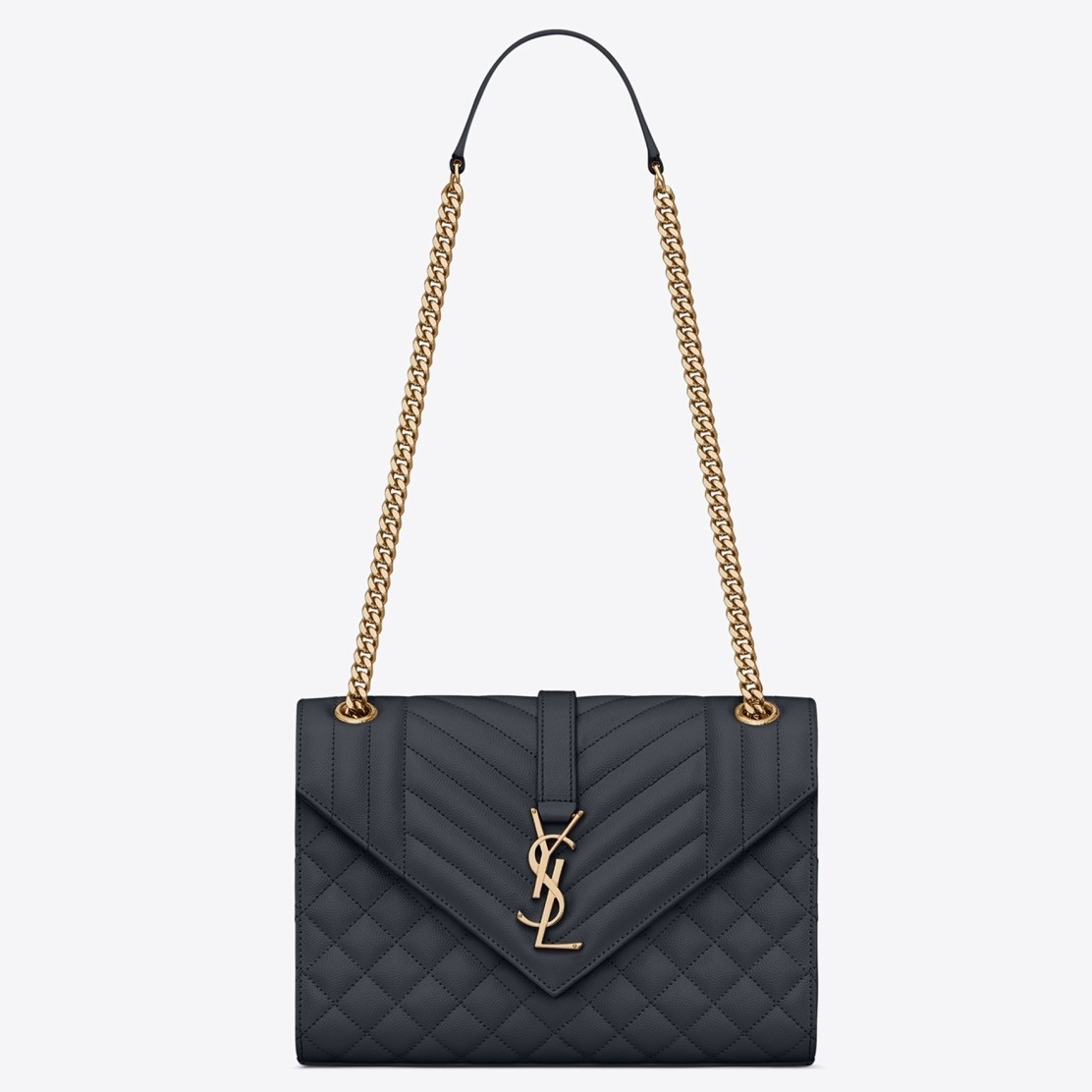 Saint Laurent Medium Envelope Bag In Navy Blue Grained Leather 864