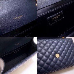 Saint Laurent Medium Envelope Bag In Navy Blue Grained Leather 864