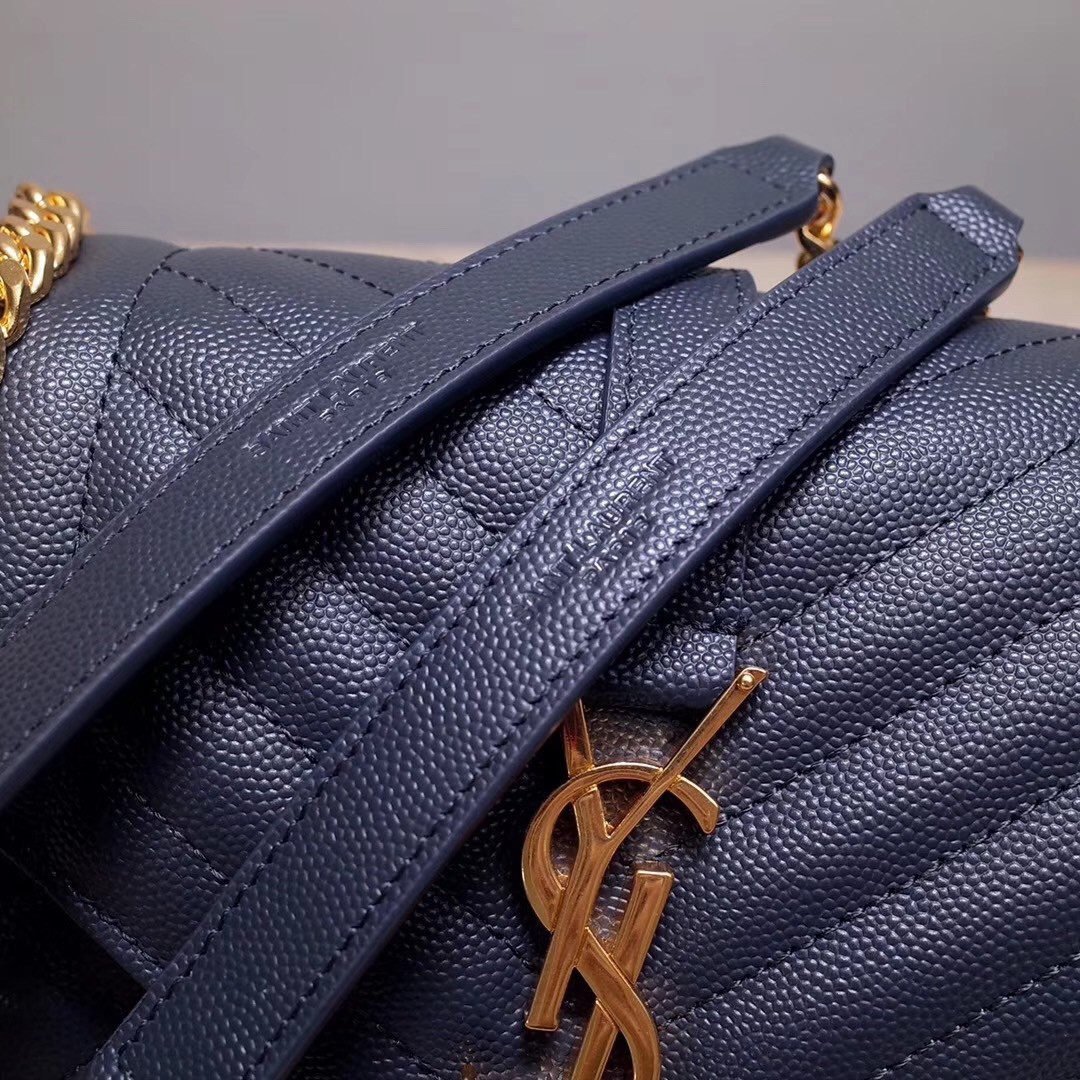 Saint Laurent Medium Envelope Bag In Navy Blue Grained Leather 864