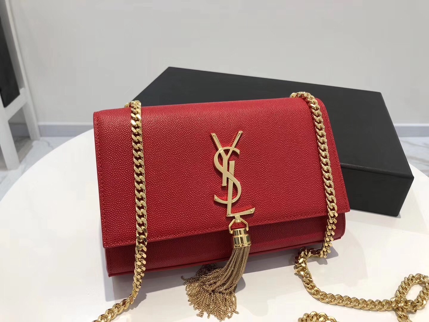 Saint Laurent Small Kate Tassel Bag In Red Grained Leather 691