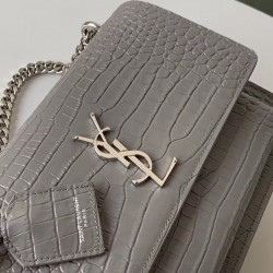 Saint Laurent Sunset Medium Bag In Grey Crocodile Embossed Leather 720