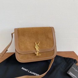 Saint Laurent Solferino Medium Soft Bag In Brown Suede 739