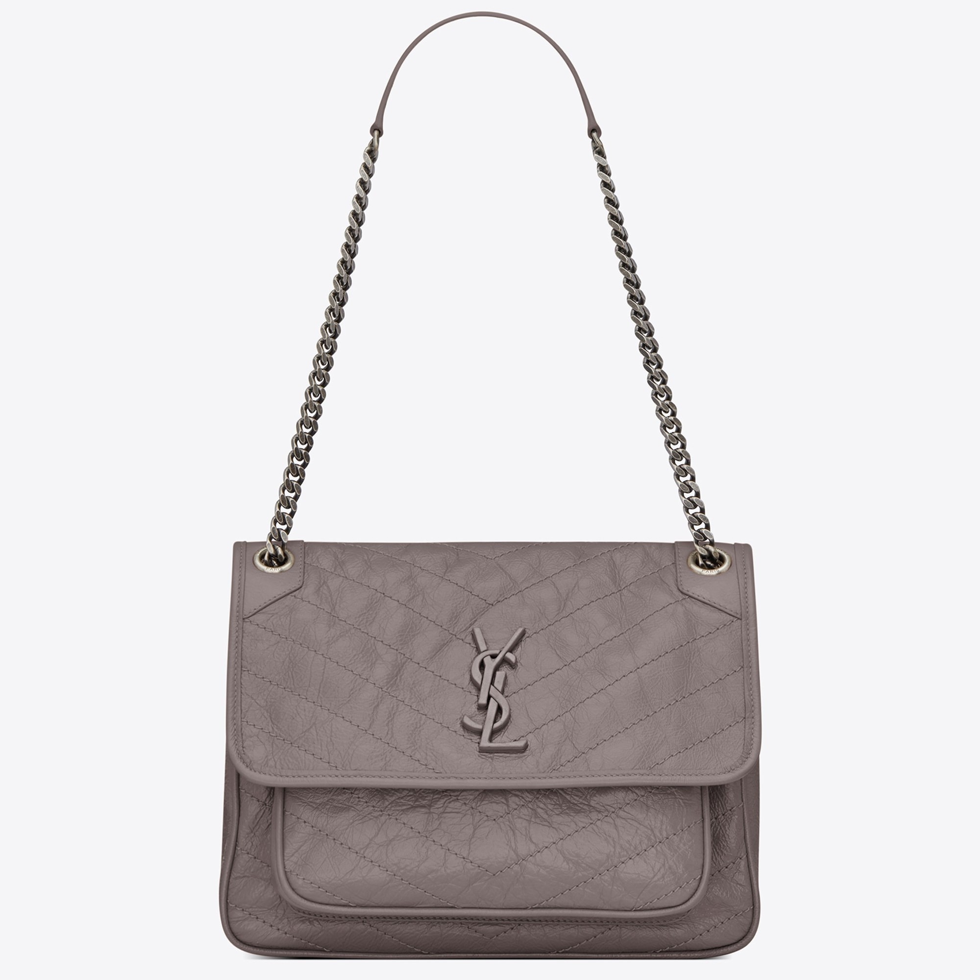 Saint Laurent Medium Niki Bag In Grey Crinkled Leather 803