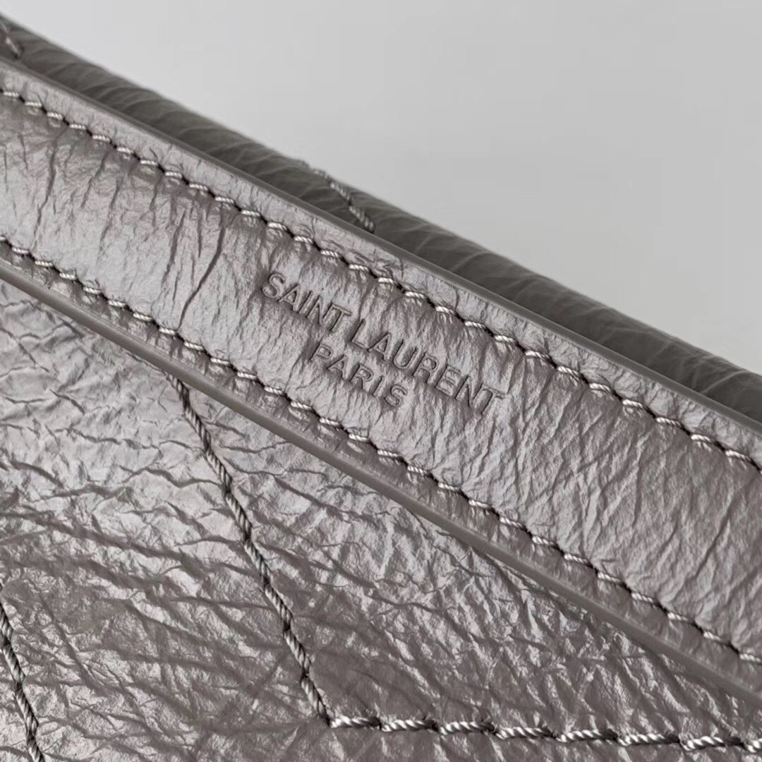 Saint Laurent Medium Niki Bag In Grey Crinkled Leather 803