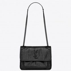 Saint Laurent Niki Baby Bag In Black Crocodile Embossed Leather 824