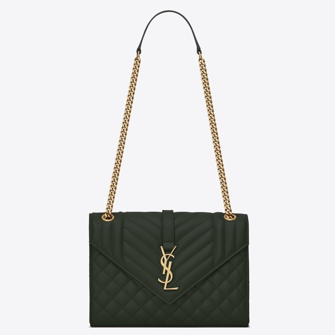 Saint Laurent Medium Envelope Bag In Dark Green Grained Leather 968