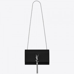 Saint Laurent Medium Kate Bag With Tassel In Black Grained Leather 979