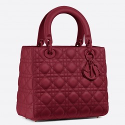 Dior Medium Lady Dior Bag In Cherry Ultra Matte Calfskin 208