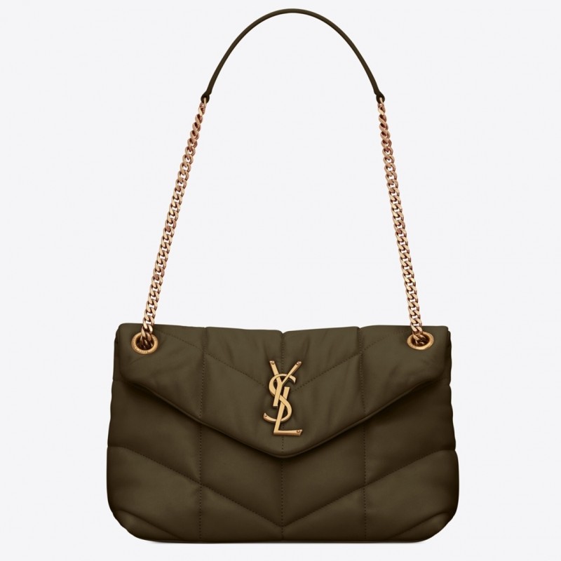 Saint Laurent Loulou Puffer Small Bag In Green Lambskin 591