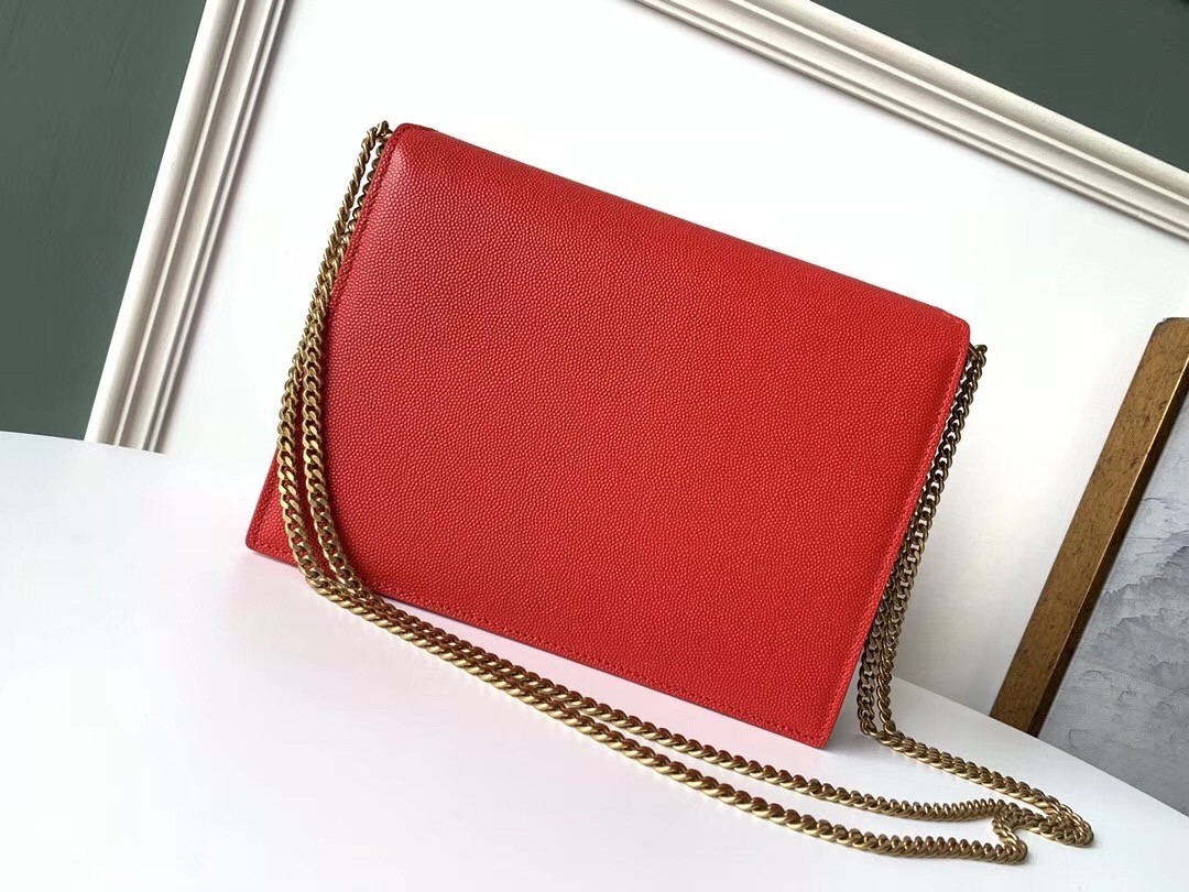 Saint Laurent Cassandra Clasp Bag In Red Grained Leather 621
