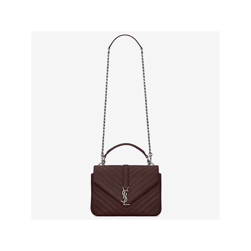 Saint Laurent College Medium Bag In Burgundy Matelasse Leather 796