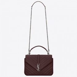 Saint Laurent College Medium Bag In Burgundy Matelasse Leather 796