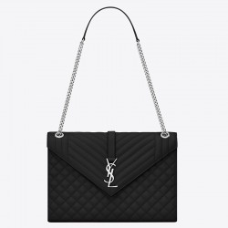 Saint Laurent Envelope Large Bag In Noir Grained Leather 938