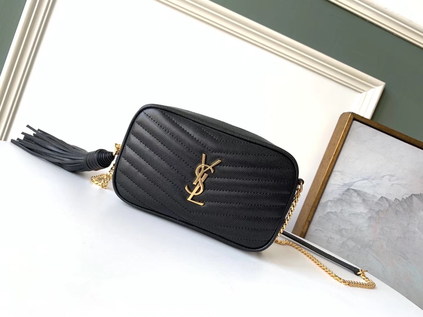 Saint Laurent Lou Mini Bag In Black Grained Leather 954