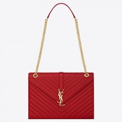 Saint Laurent Envelope Large Bag In Red Quilted Leather 586