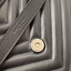 Saint Laurent College Medium All Black Matelasse Leather Bag 665