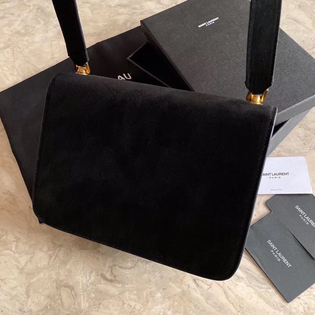 Saint Laurent Carre Satchel Bag In Black Suede Leather 457