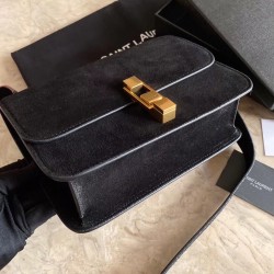 Saint Laurent Carre Satchel Bag In Black Suede Leather 457