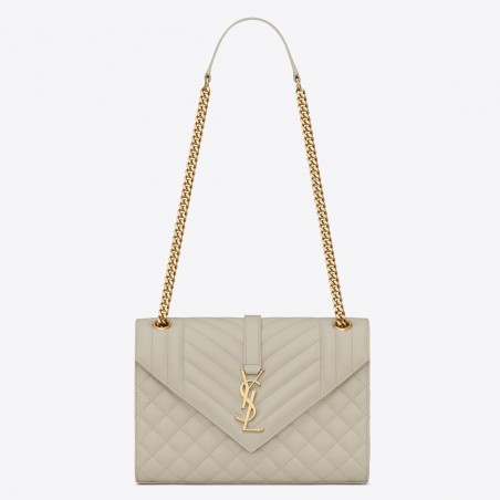 Saint Laurent Medium Envelope Bag In White Grained Leather 287