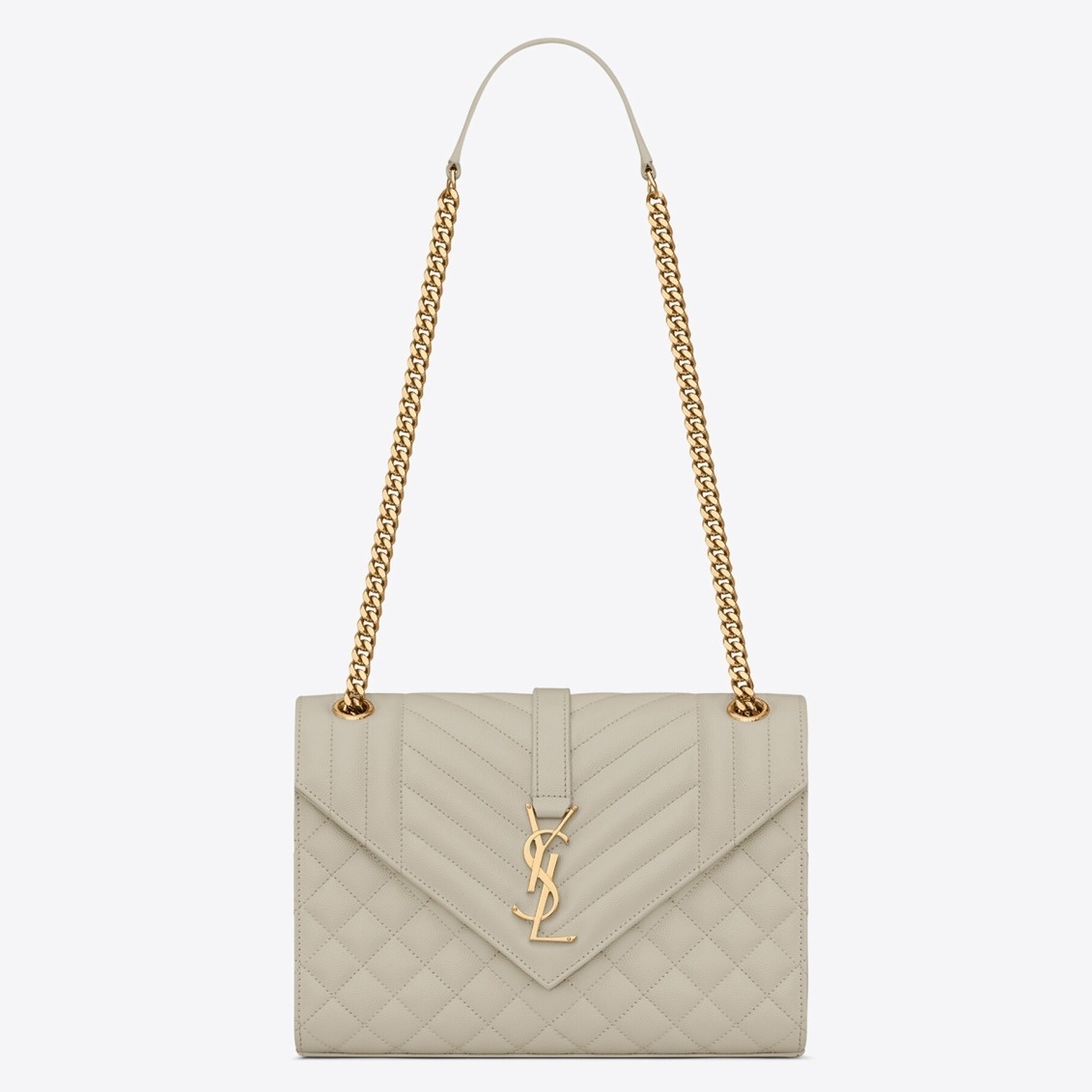 Saint Laurent Medium Envelope Bag In White Grained Leather 287