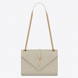 Saint Laurent Medium Envelope Bag In White Grained Leather 287