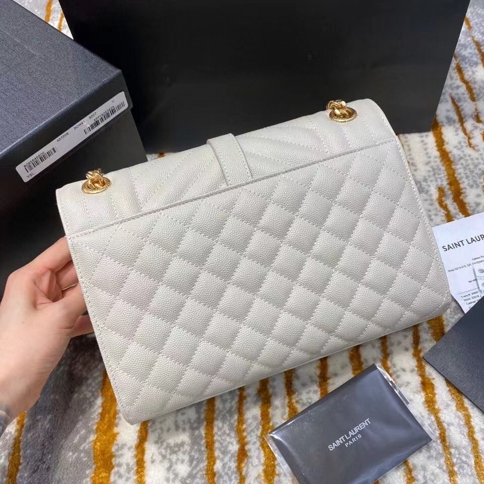 Saint Laurent Medium Envelope Bag In White Grained Leather 287