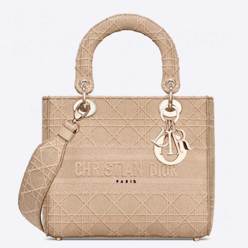 Dior Medium Lady D-Lite Bag In Beige Embroidered Canvas 505