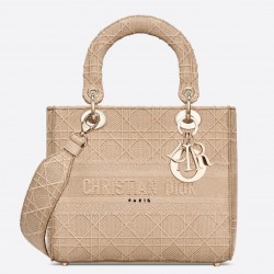 Dior Medium Lady D-Lite Bag In Beige Embroidered Canvas 505