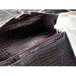Saint Laurent Cassandra Clasp Bag In Black Croc-Embossed Leather 445