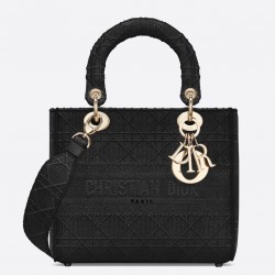 Dior Medium Lady D-Lite Bag In Black Embroidered Canvas 546