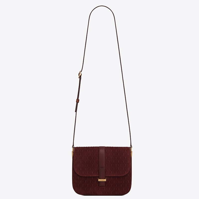 Saint Laurent Monogram All Over Small Satchel In Bordeaux Suede 545