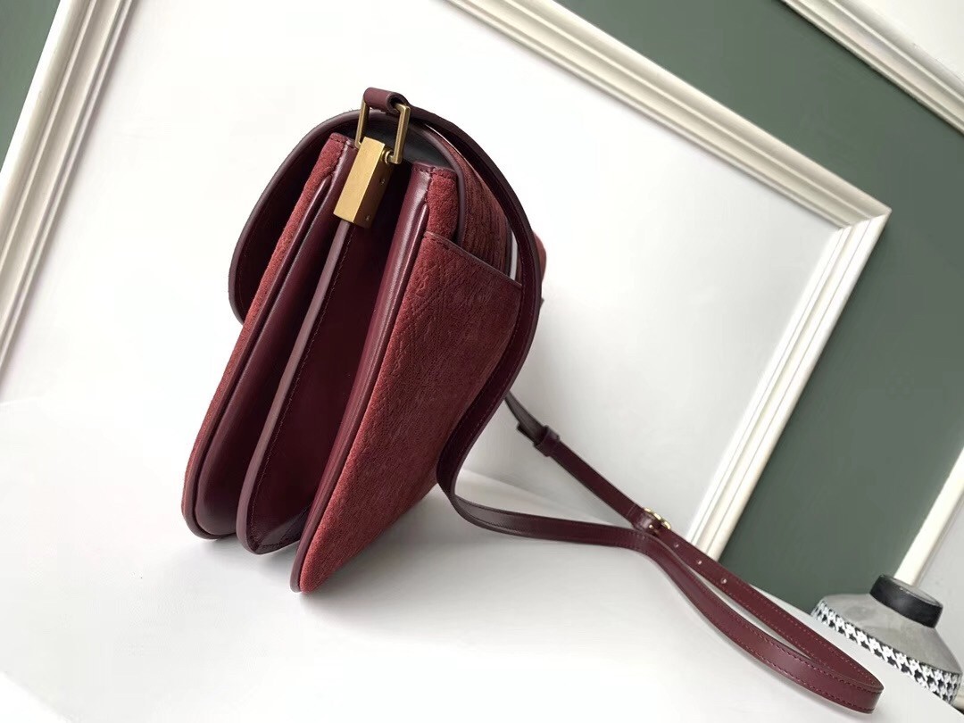 Saint Laurent Monogram All Over Small Satchel In Bordeaux Suede 545