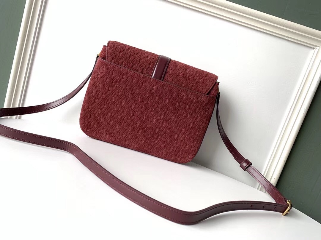 Saint Laurent Monogram All Over Small Satchel In Bordeaux Suede 545