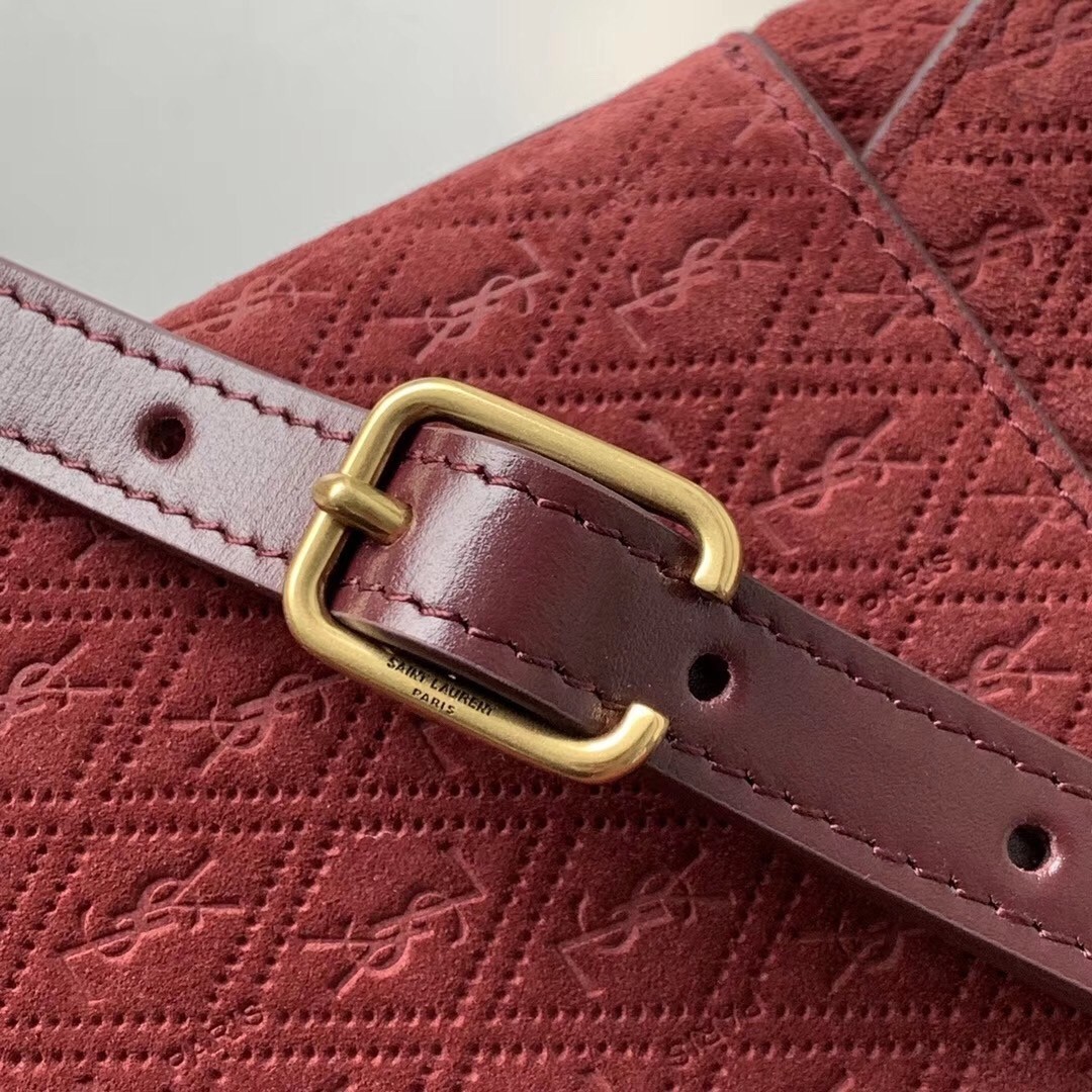 Saint Laurent Monogram All Over Small Satchel In Bordeaux Suede 545